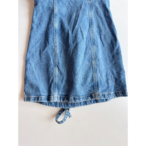 ZARA Medium Blue Cotton Denim Lace Up Back Mini Dress, Size M - Picture 7 of 13